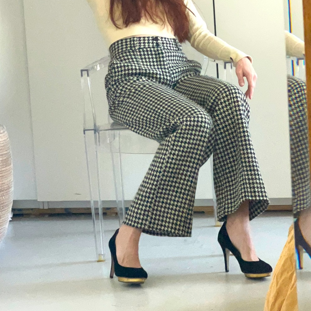 Wide Leg Vintage Wool Houndsooth black and white